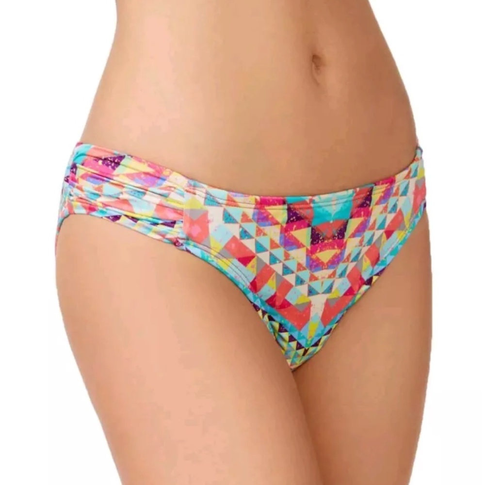 Bar III  Pink Printed Ruched Hipster Swim Bottom